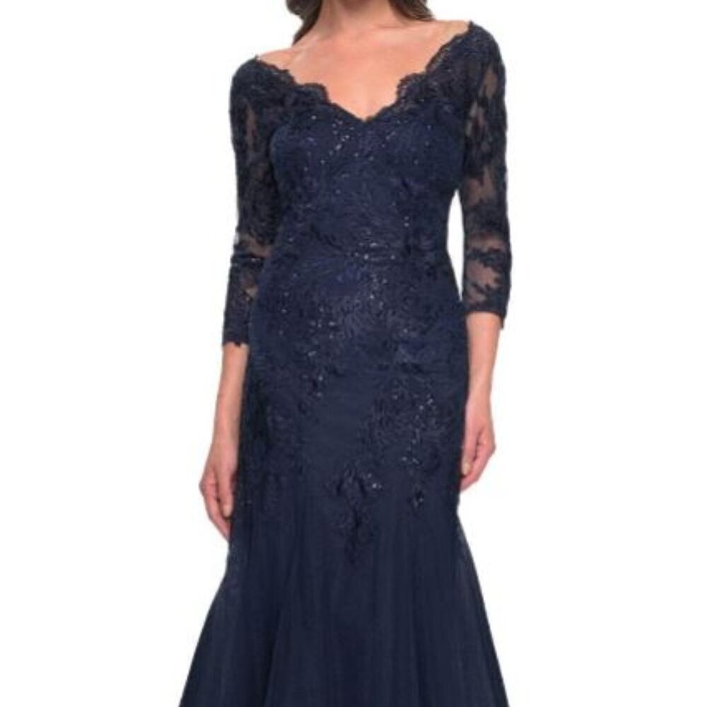 SALE NWT La Femme 30823SC Mother of the Bride Dress Lace Navy Size 14